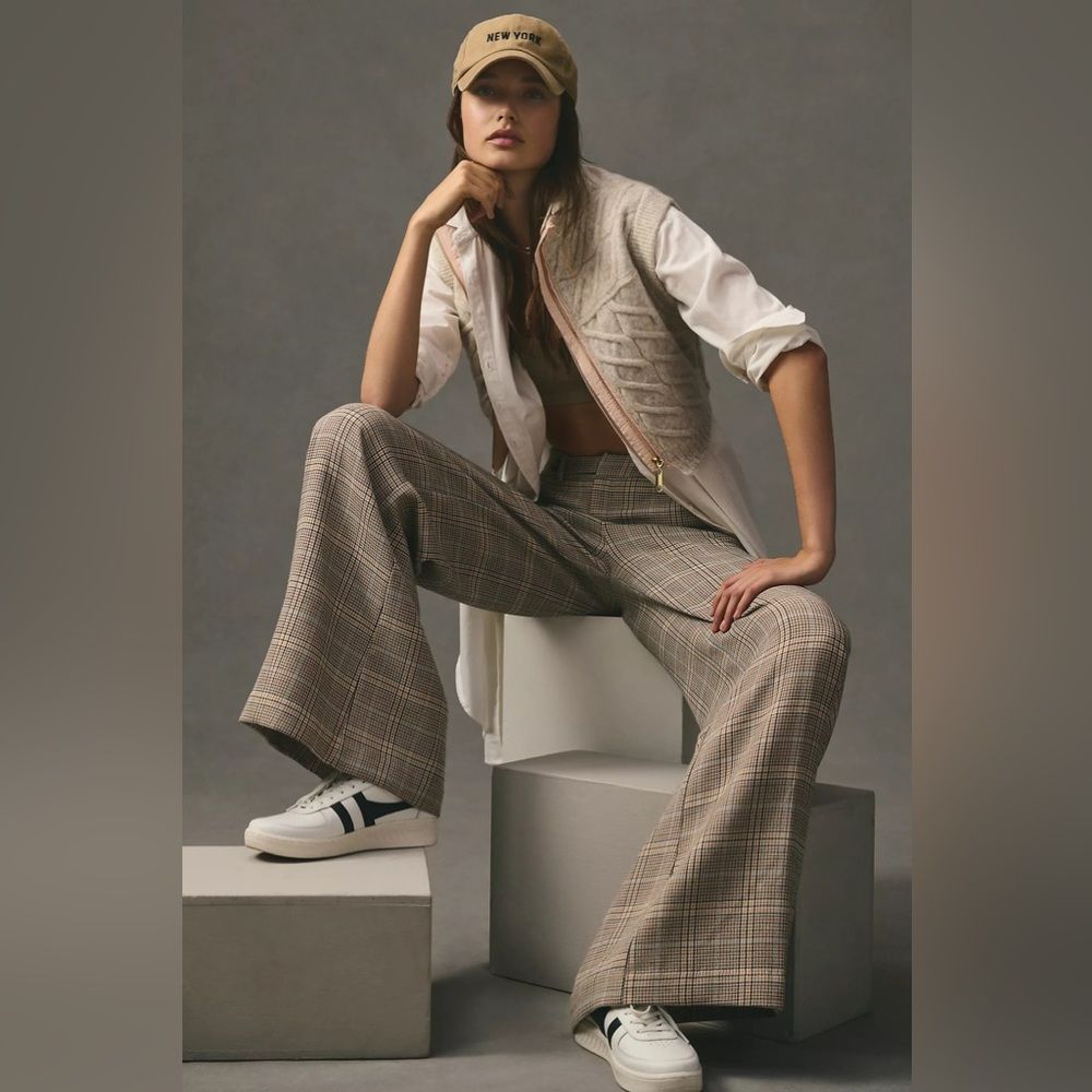 Anthropologie Plaid Wide-Leg Trousers | Size 10